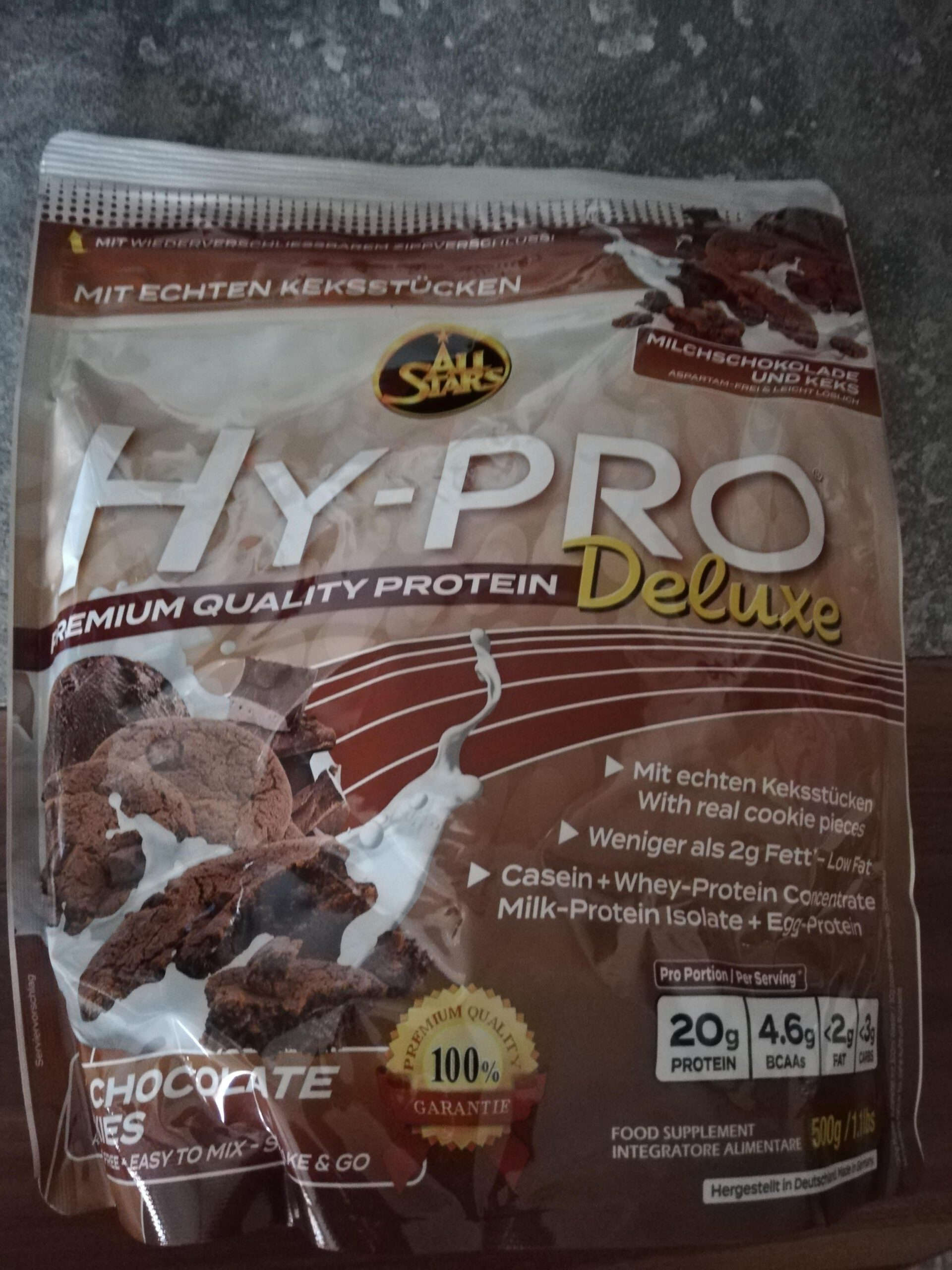 Testbericht Proteinpulver All Stars Hy Pro Deluxe Schokolade und Keks